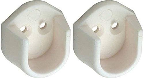 Image of 2 x White Rail End Supports Brackets for use with Oval Wardrobe Rail Poles 15mm