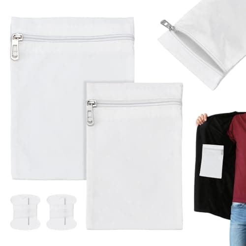 Image of NBEADS 2 Pcs 2 Sizes Sew-in Side Pocket with Zipper, Rectangular Zipper Coat Inside Pocket kit with Sewing Thread and Needles for Jacket Hoodie Sweatshirt, White