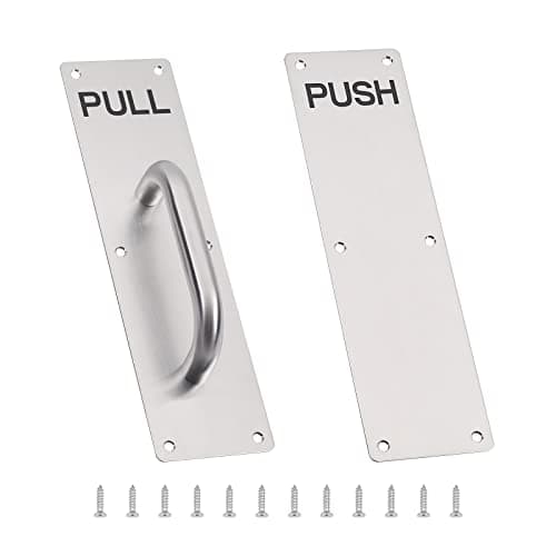 Image of GINZER Stainless Steel Door Handle, Aluminum Alloy Pull and Push Plate Commercial Silver Heavy Duty Sliding Door Handle with Screws,300 X 80 mm