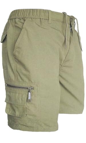 Image of JUST LOOK Mens Cargo Shorts Combat Multi Pocket Elasticated Waist Plain Lightweight Shorts (as8, Alpha, m, Regular, Short, Beige)