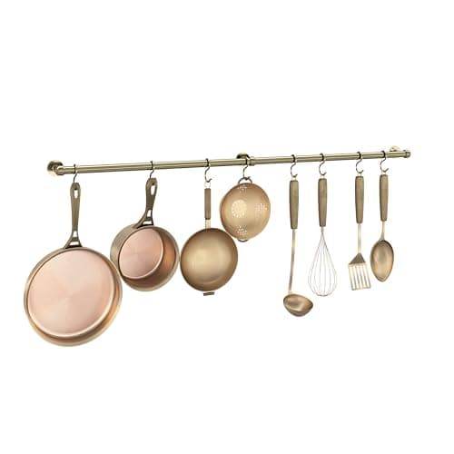 Image of ROTHLEY Hanging Pot & Rack & Hanger: 39.4 Inch Stainless Steel Pot and Pan Hanger Wall Mounted Rack with Hooks (Antique Brass) for Kitchen Wall Rail