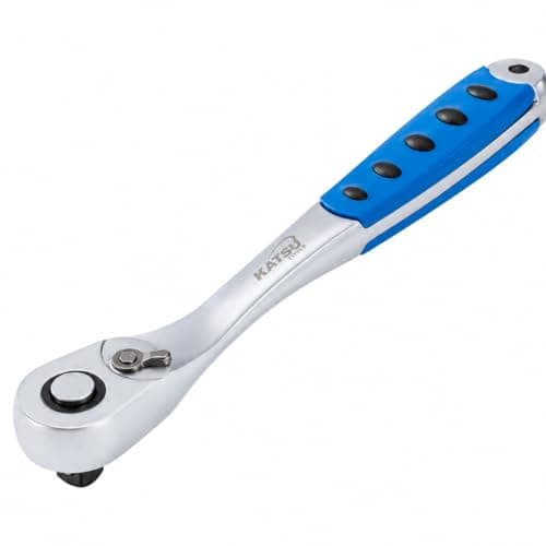 Image of KATSU Tools 1/2-Inch Square Drive 90 Teeth Quick Release Reversible Ratchet Socket Wrench, Soft Grip Handle, CR-V Steel, 260mm Length 423909