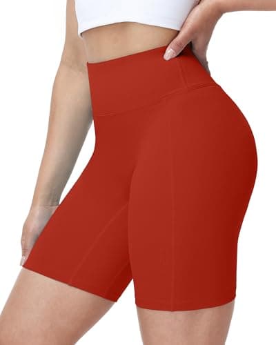 Image of WISMBOX Women's High Waisted Yoga Shorts Cycling Biker Shorts - Squat Proof Tummy Control Gym Workout Running Sports Ladies Bright Red