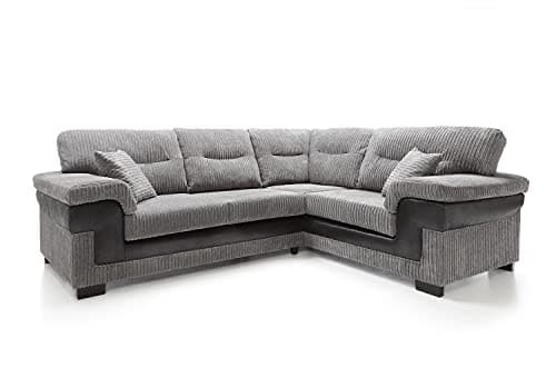 Image of Abakus Direct Right Hand Facing Large Corner Sofa - Samson Cord L Shaped Sofas for Living Room with Deep Filled Cushioning | Contemporary Large Chaise Lounge Sofa in Grey | W262XD200cmXH95cm