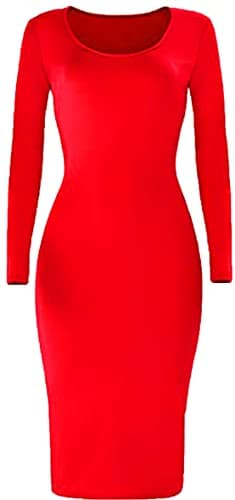 Image of Brezza Ladies Womens Plain Long Sleeve Scoop Neck Stretch Bodycon Maxi Midi Dress 8-26 Red