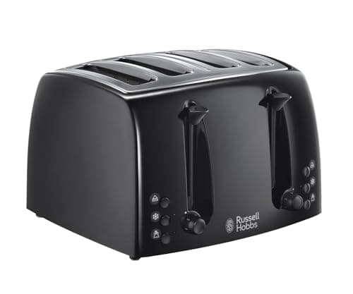 Image of Russell Hobbs Textures 4 Slice Toaster 21651 - Wide Slots, 6 Browning Levels, Frozen/Cancel/Reheat, Removable Crumb Tray, 1500W, Black Matt & High Gloss
