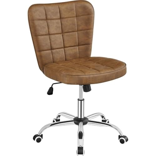 Image of Yaheetech Mid-back Armless Desk Task Chair Faux Leather Computer Office Chair with Adjustable Seat Height, Metal Base and Rolling Wheels for Home/Office, Retro Brown