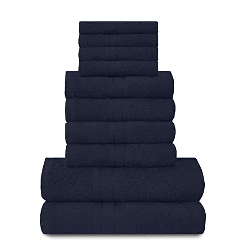 Image of GC GAVENO CAVAILIA Towels Family Bale Set - 10 Piece 100% Egyptian Cotton, 4x Face 4x Hand 2x Bath Towel, Premium Quality Highly Water Absorbent Bathroom Accessories, Machine Washable, Navy Blue