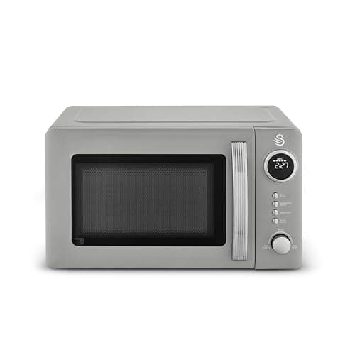 Image of Swan Retro 20L Digital Microwave, 5 Power Levels, 12 Auto Cook Pre-sets, Defrost by Weight or Time, LED Display, 800W, Grey, SM4425GRY