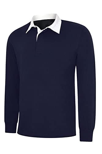 Image of Men's Long Full Sleeve Classic Rugby Shirt Plain Cotton Casual Sports Work TOP (Medium, Navy)