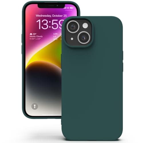 Image of YATWIN Silicone Case for iPhone 14 Plus, Soft-Touch, Shockproof, DustProof, Antiskid Full Body Armour Phone Cover for Apple iPhone 14 Plus - Dark Green
