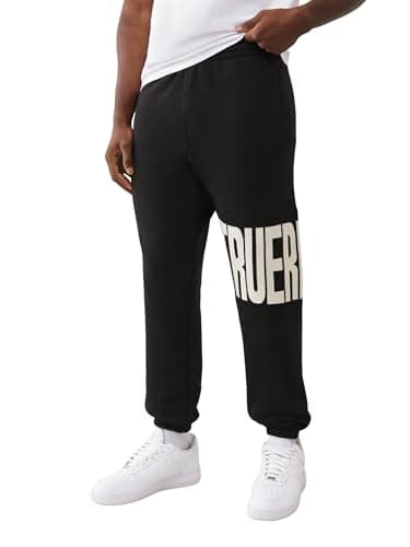 Image of True Religion Men's Knit Panel Tr Jogger Sweatpants, Jet Black, Small