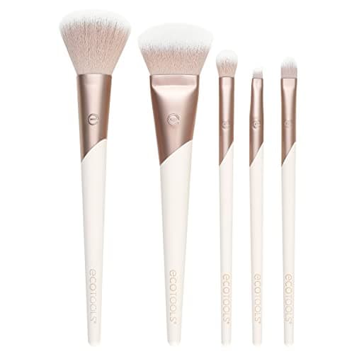 Image of EcoTools Luxe Natural Elegance Professional Face Makeup & Foundation Brush Set, Premium Brush Kit For Face, Cheek, & Eye Makeup, Synthetic Makeup Brushes, Vegan & Cruelty-Free, 5 Piece Set