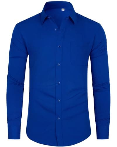Image of J.VER Mens Shirts Long Sleeve Royal Blue Smart Casual 4-Way Stretch Fashion Formal Dress Business Work Button Down Shirt for Men Adult L