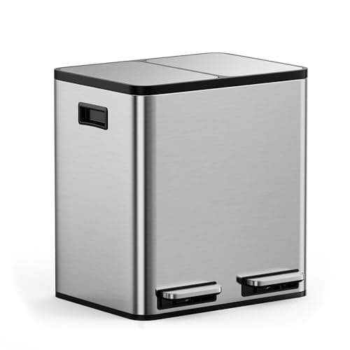Image of VonHaus Kitchen Bin, 30L Double Recycling Bin for Kitchen, Stainless Steel Two Section Food Waste Separation System with Non-Slip Base & Removable Inner-Compartments, Small Airtight Trash Can, 2 x 15L