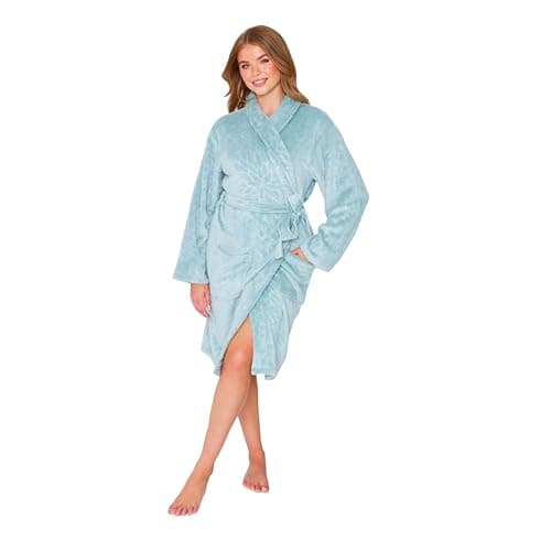 Image of TURTLE Women Coral Green Fleece Robes Solid Robes Nightdress Summer Loungewear Bathrobes Robe Sleepwear Dressing Gown Soft Comfortable Lightweight Open Front Waffle (L (Large))