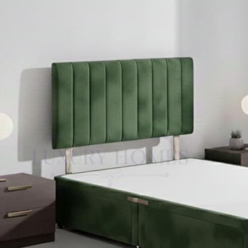 Image of Ribbed Upholstered Bed Headboard, Soft Plush Velvet Fabric, Wall Mounted for Divan Beds (Green Plush, 4ft6 Double)