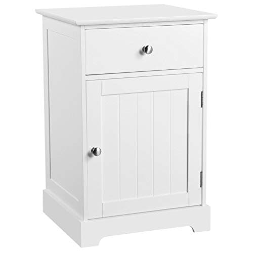 Image of Yaheetech Bedside Table with 1 Drawer and Door, Morden Bedside Cabinet Drawers, Wooden Sofa Side End Table with Storage, Small Cupboard Nightstand for Bedroom/Living Room/Small Space, White
