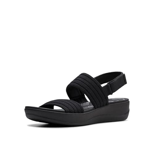 Image of Clarks Women's Arla Stroll Flat Sandal, Black Textile, 6.5 UK