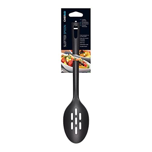 Image of Chef Aid Black Nylon Slotted Serving Spoon, BPA Free Kitchen Utensil for use with Non-Stick Cookware, Ideal for Serving and Draining a Wide Selection of Foods, Comes in Black Colour