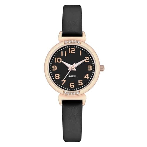 Image of Nuovo Women's Watches Black Leather Women's Watches Rose Gold Case Elegant Simple Watch Crystal Diamond Watch Analogue Quartz Watches for Women