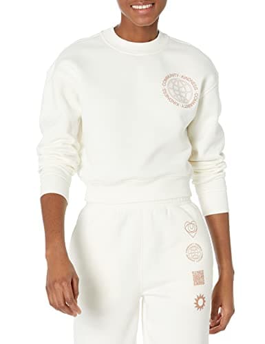 Image of Amazon Essentials Women's Cropped Drop-Shoulder Sweatshirt (Available in Plus Size), Eggshell White, XL