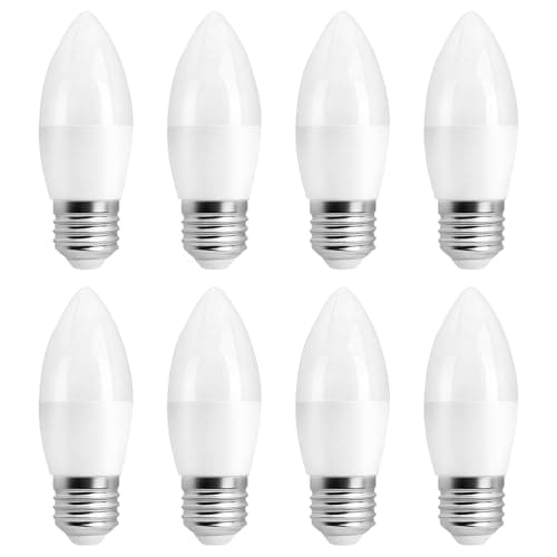 Image of 8PCS E27 LED Candle Light Bulbs 5W (40W Equivalent) Edison Screw E27 C37 LED Candle Bulbs 480 Lumens 6500K Cool White ES Energy Saving Light Bulbs Non-Dimmable for Home Office Commercial Chandelier