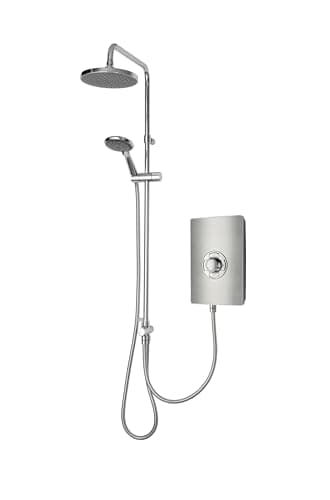 Image of Triton Showers | Collections II DuElec | Aspirante | Electric Shower | Dual Shower Head | 9.5KW | Brushed Steel | Rainfall Shower Head | Triton Electric Shower | Shower Head and Hose Set