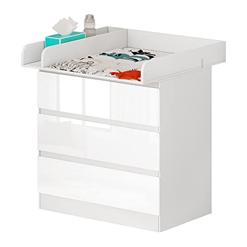 Image of WOLTU Baby Changing Unit with 3 Drawers, Changing Table, Chest of Drawers Dresser for Bedroom Nursery, MDF+Particleboard, White