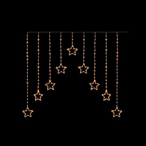 Image of Premier 1.2m x 1.2m Christmas Star Pattern Flexibrights Warm White Pin Wire Curtain Light with 258 White LEDs, Indoor and Outdoor Use, Clear Cable