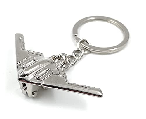 Image of Onwomania Stealth Fighter Camouflage Bomber Keyring Metal Lucky Charm in Aluminium Gift Box, Ideal as a Gift, silver, One Size
