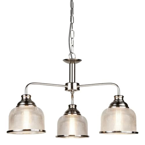 Image of Searchlight 1683-3SS Bistro II Three Light MultiArm Ceiling Light in Satin Silver with Glass Shades
