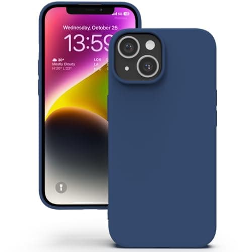 Image of YATWIN Silicone Case for iPhone 14, Soft-Touch, Shockproof, DustProof, Antiskid Full Body Armour Phone Cover for Apple iPhone 14 - Dark Blue