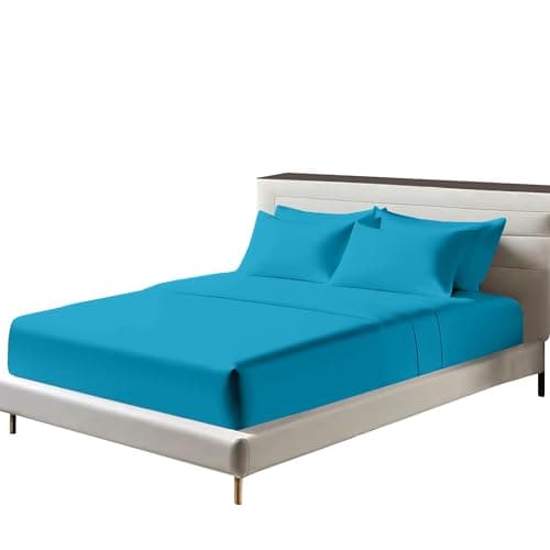Image of Egyptian Cotton Fitted Sheets 25cm Deep Mattress Pocket 200 Thread Count Fitted Bed Sheet- Soft & Comfortable Bottom Sheet (Teal, Double)