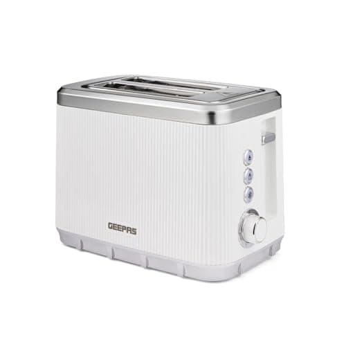 Image of GEEPAS Arcus 2 Slice Toaster | 7 Browning Levels Cancel Defrost Reheat | For Thin Small Bread Slice Removable Crumb Tray Cool Touch Housing High Lift Space-Saving Design | 2 Yr Warranty 930W White