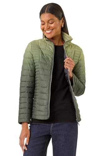 Image of Roman Originals Padded Coat for Women UK Ladies Parka with Hood Puffer Quilted Bubble Jacket Winter Autumn Waterproof Wind Resistant Thermal Fitted Puffa - Ombre Khaki - Size 14