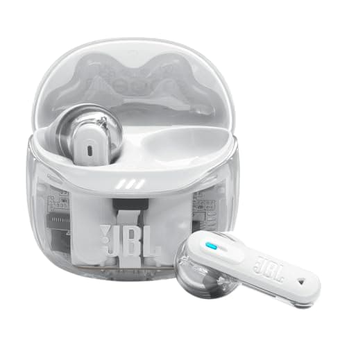 Image of JBL Tune Flex Ghost 2, Wireless Noise Cancelling Bluetooth Earbuds with 48h Playtime, IP54 Water and Dust Resistant, Multi-Point Connection, Ergonomic Design, Open-Back Stick Design, White Ghost