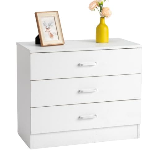 Image of Karl home White Chest of Drawers for Bedroom, Wood 3 Drawer Bedside Table, Modern Dresser 3 Drawer Organizer, Bedroom Storage Furniture, Living Room, Hallway, Home Office