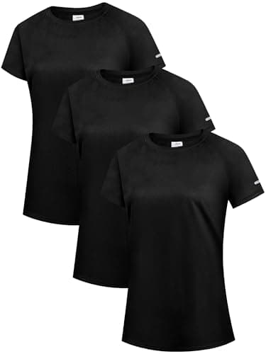Image of Women's Workout Running T-Shirts, Dry Fit Short Sleeve Shirts, Moisture Wicking Athletic Tee, Sports Gym Yoga Tops 3 Black 3P07-M