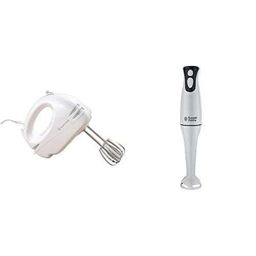 Image of Russell Hobbs Food Collection Hand Mixer with 6 Speed 14451, 125 W - White & Hobbs Food Collection Hand Blender 22241, 200 W - White