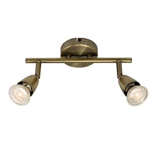 Image of Amalfi 2 Way Adjustable Bar Spotlight Fixture - IP20 Semi Flush Ceiling Light - GU10 LED Compatible Spotlight Lamp - Residential and Commercial Dimmable Light Fitting | Antique Brass Finish