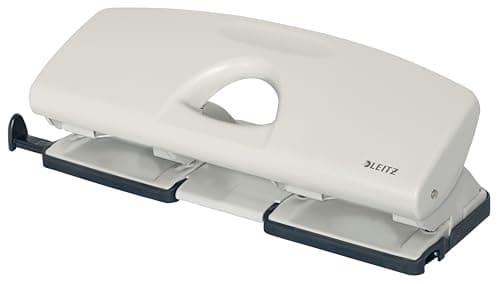 Image of Leitz 4 Hole Punch, 25 Sheets, Guide Bar with Format Markings, Metal, 50120085 - Grey