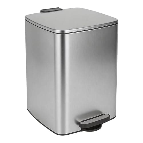 Image of Harbour Housewares 20L Square Stainless Steel Pedal Bin – Brushed Soft Close Kitchen Trash Can with Foot Pedal, Removable Inner Bucket, Hands Free Rubbish Bin for Home, Office, Utility Room