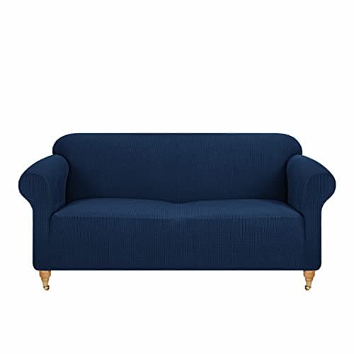 Image of viceroy bedding PREMIUM STRETCH Thick Sofa Covers 1/2/3/4 Seater Sofa Furniture Protector EASY FIT ELASTIC Jacquard Fabric Couch Settee Slipcover BONUS SIDE STORAGE POCKET (Navy Blue, 2 Seater)