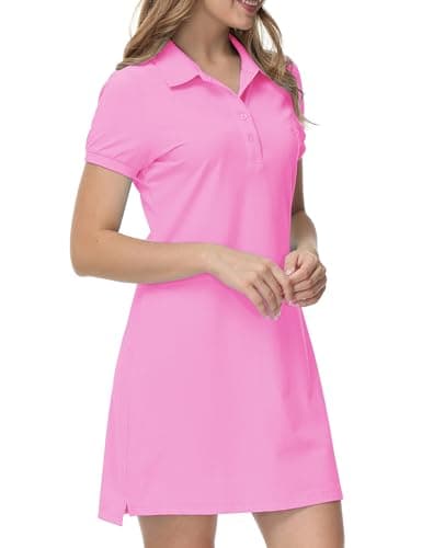 Image of JINSHI Women's Polo Dress Short Sleeve Classic Pique Polo Shirt Casual Golf Tennis Polo Dresses Pink Size US L