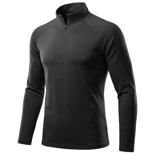 Image of DiULi Men's Half Zip Long Sleeve Top, Quick Dry Breathable Sports Shirt for Running Gym Hiking Outdoor Fitness, Slim Fit Performance Top, Black, Size XL