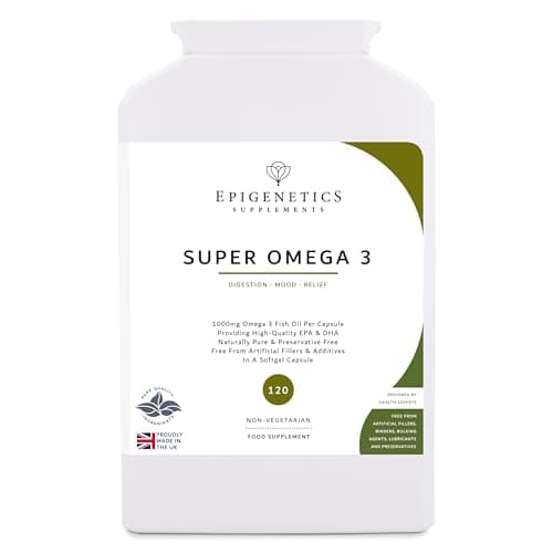 Image of Super Omega 3 1000mg | High Strength 270mg EPA + 180mg DHA Fish Oil | 120 Softgel Capsules UK Made | Long 4 Month Supply by Epigenetics Supplements