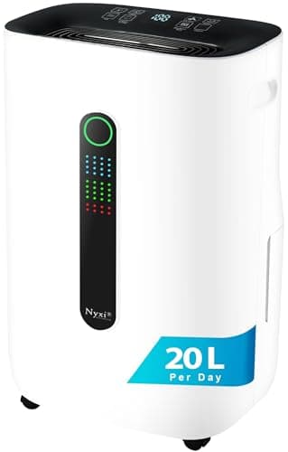 Image of Nyxi 20L/Day Home Dehumidifier, Digital Humidity Sensor, XL 6.5L Water Tank Removes Condensation, Humidity, Damp, Moisture, Laundry Drying, Continues Drainage, Auto-Off, 24 Hour Timer for Home, Office