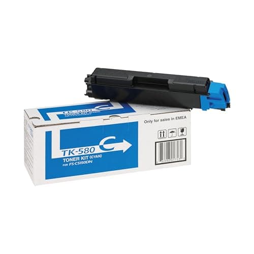 Image of Kyocera Toner Cartridge TK-580 C - CYAN - 2.800 Pages Standard Capacity Genuine Premium Printer Toner - 1T02KTCNL0 - T2KTCNL0 - for FS-C5100DN / FS-C5150DN / ECOSYS P6021cdn