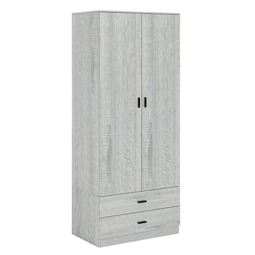 Image of URBNLIVING Tall 2 Door Bedroom Wardrobe With 2 Drawers (Ash Grey Set)